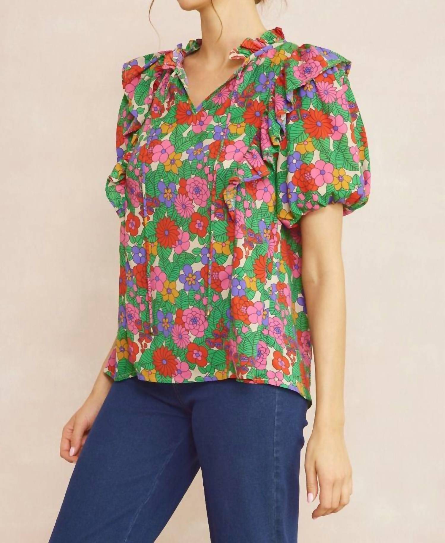 Entro - Floral Puff Sleeve Blouse