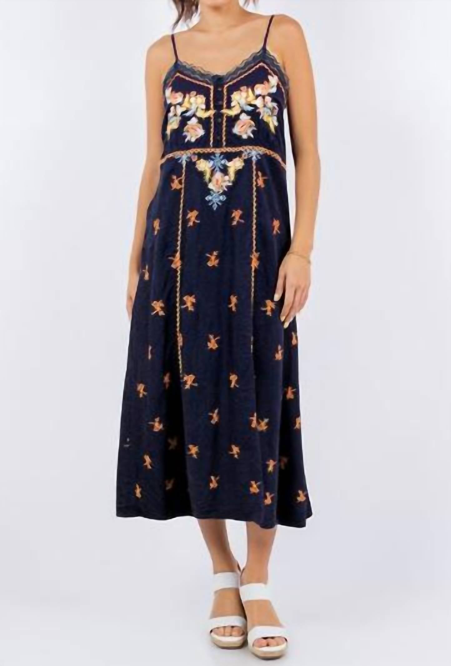 Paparazzi - Viscose Embroidered Tank Dress With Lace Trim