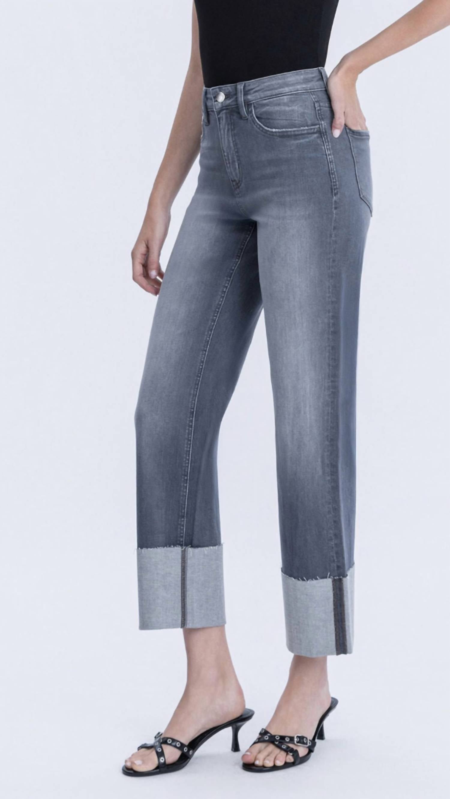 Flying Monkey - High Rise Cuffed Slim Wide Leg Jeans