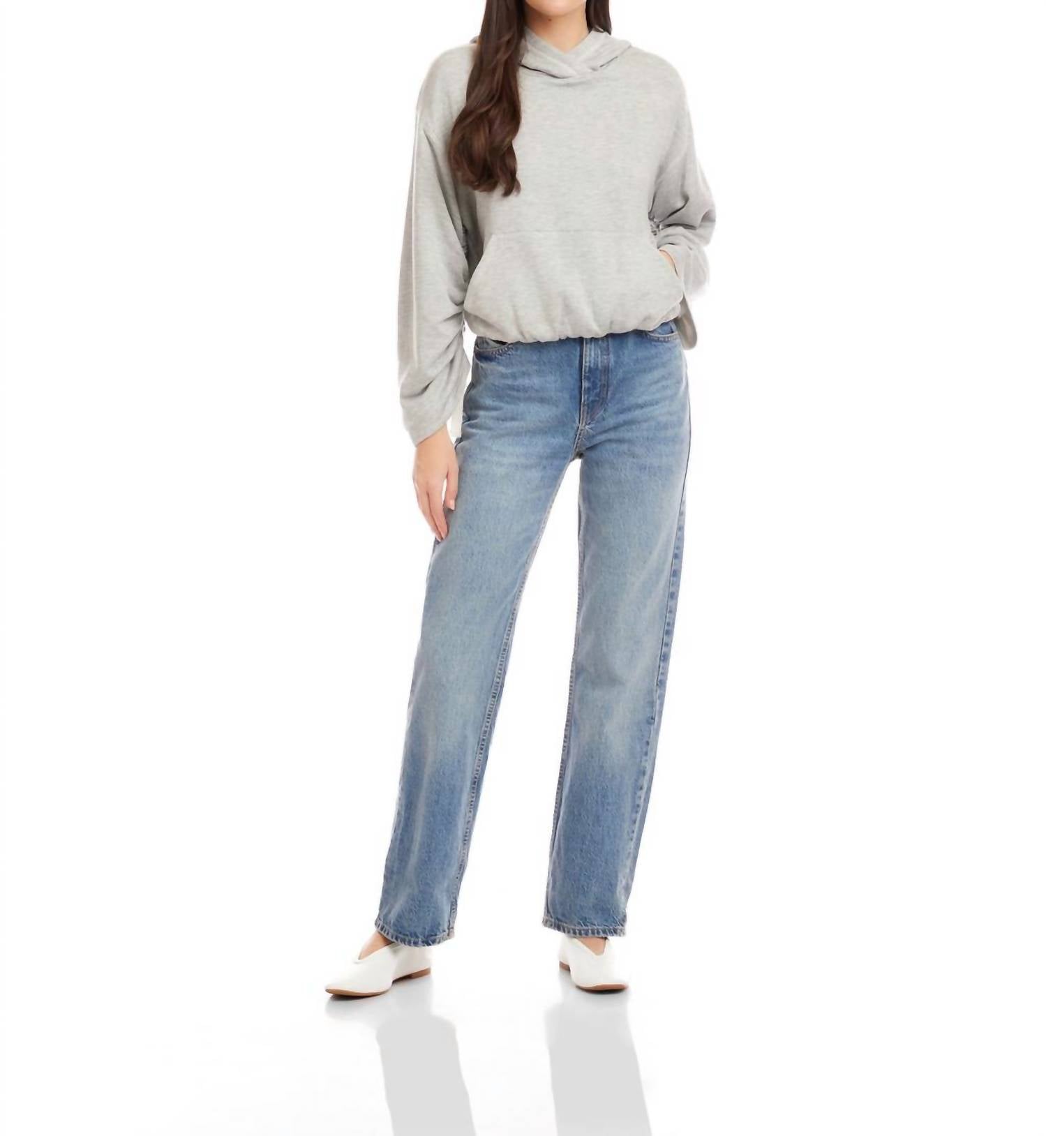Fifteen Twenty Makenna Bubble Long Sleeve Sweatshirt in light heather grey - women's long sleeve top