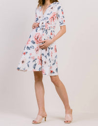 Hello Miz - Floral Print Tie Waist Wrap Dress