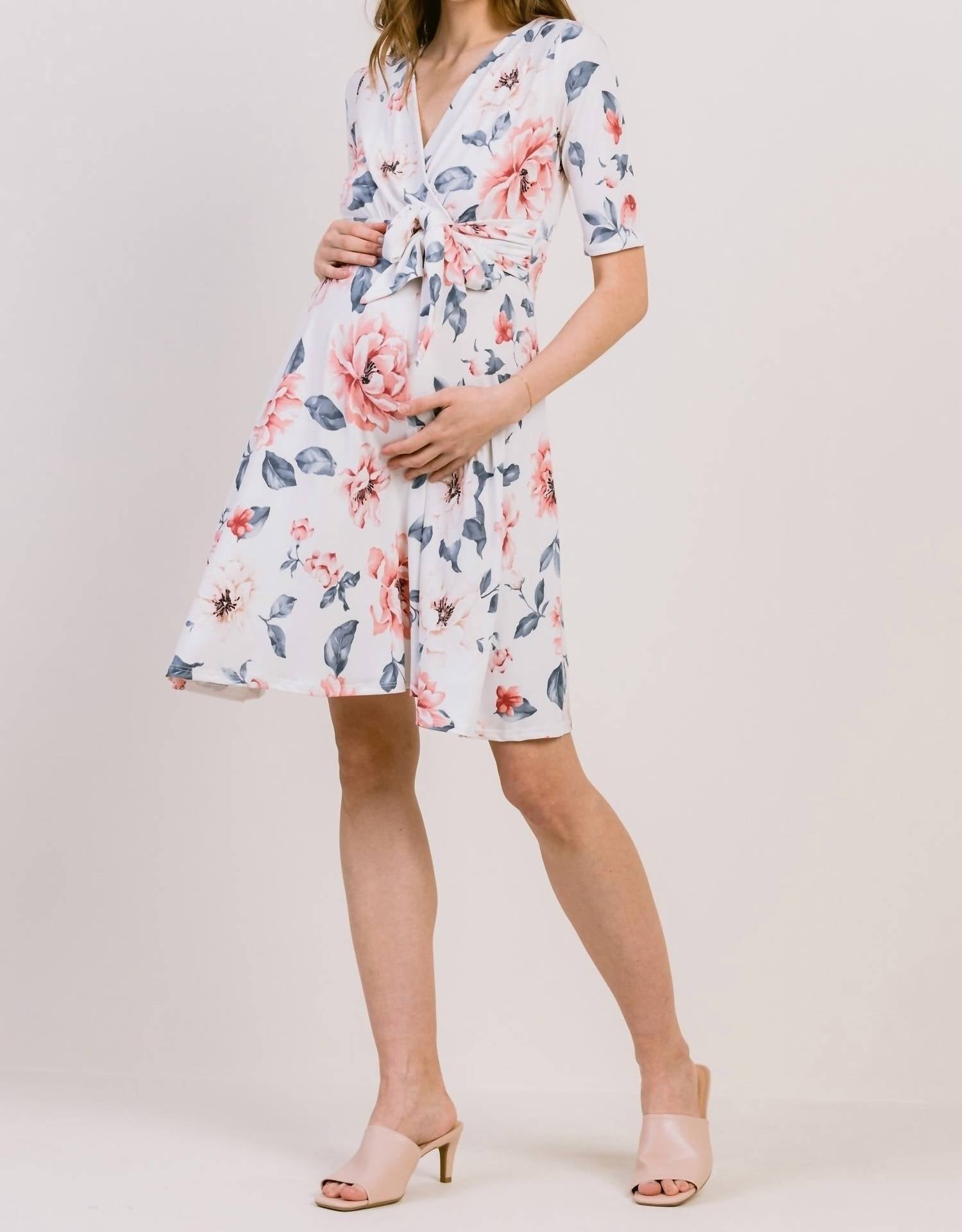 Hello Miz - Floral Print Tie Waist Wrap Dress