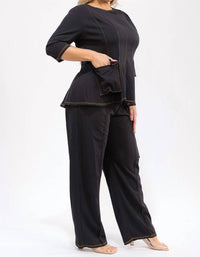 Karen T Design - Peplum Top And Straight Cargo Pants Set