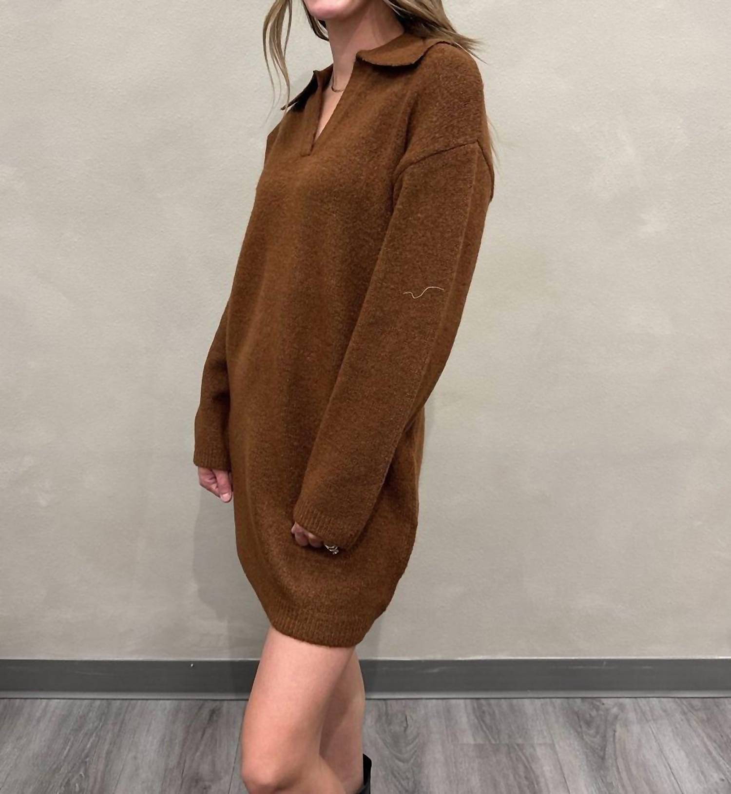 HYFVE Polo Long Sleeve Sweater Dress in chestnut - women's dress - view 4