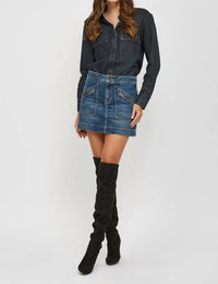 Hidden - Denim With Zipper Pockets Mini Skirt