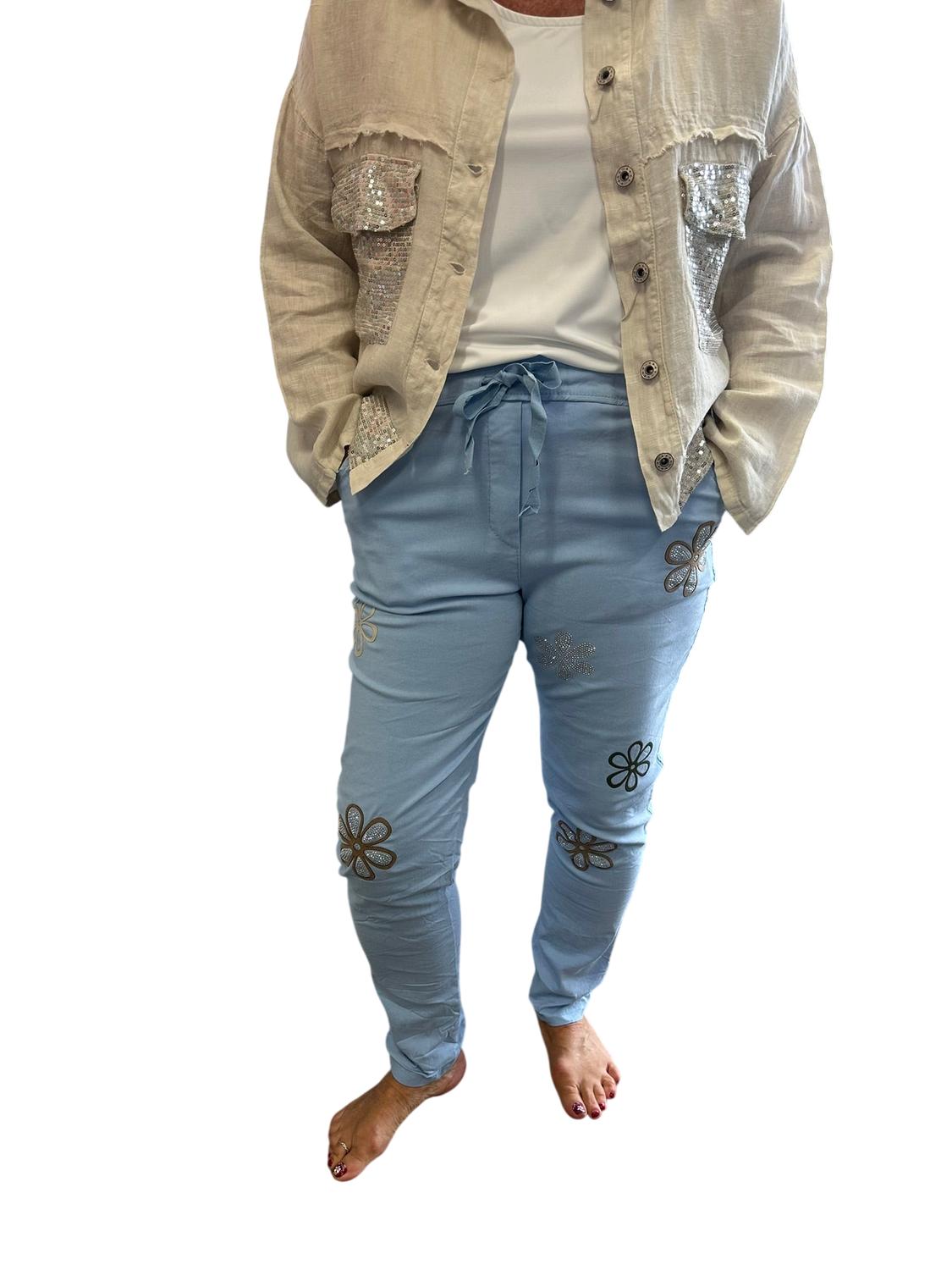 Eternelle Flower Pants in sky blue - women's jeans