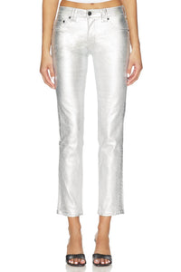 Free People Oracle Metallic Low-rise Slim Straight Jeans in divine 1 - women's jeans