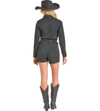 Rock & Roll Denim - Boot Stitch Embroidery Long Sleeve Romper