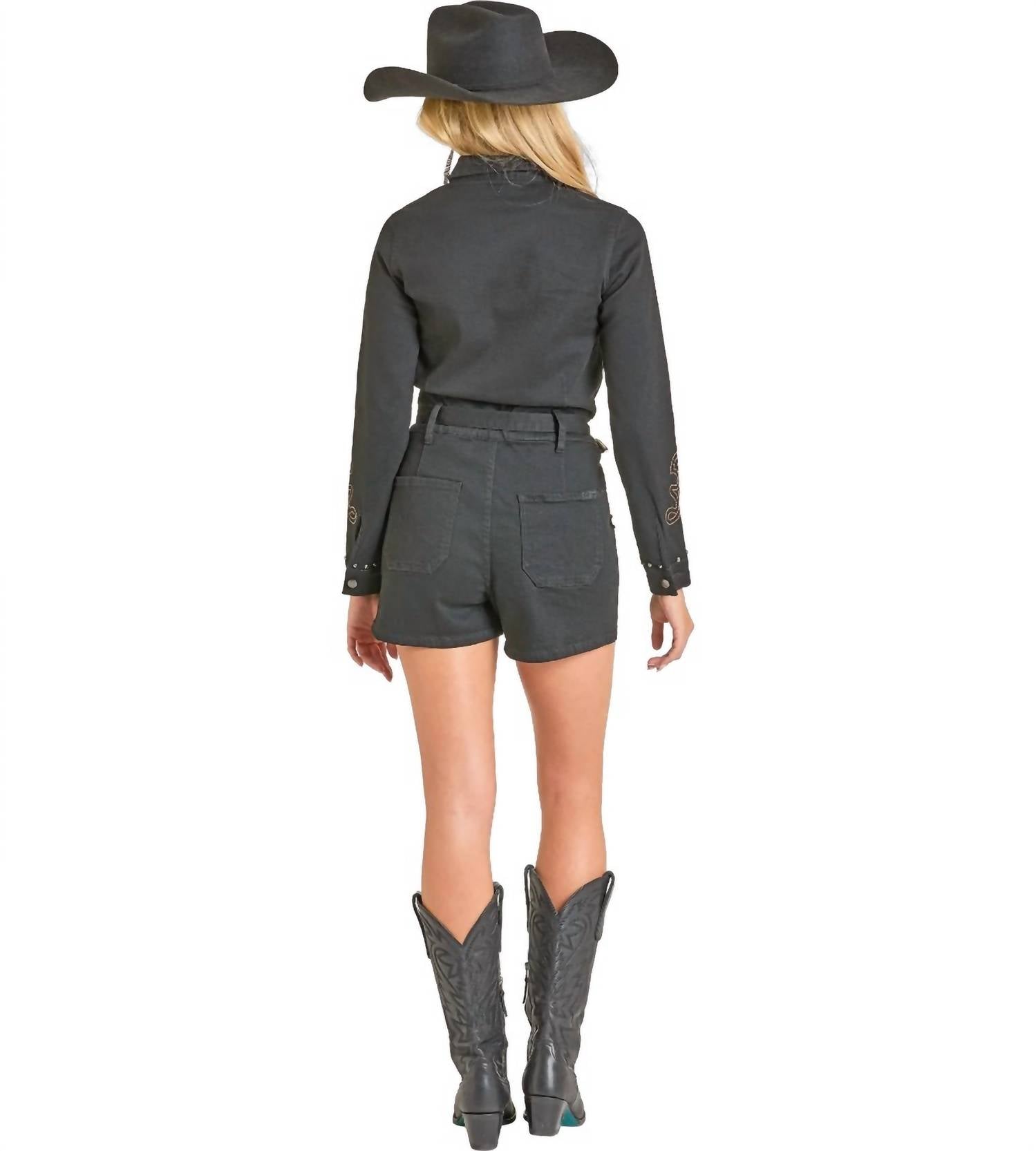 Rock & Roll Denim - Boot Stitch Embroidery Long Sleeve Romper