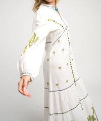 Guadalupe Design Women's Ria Palm Dress in white - women's dress - detail view