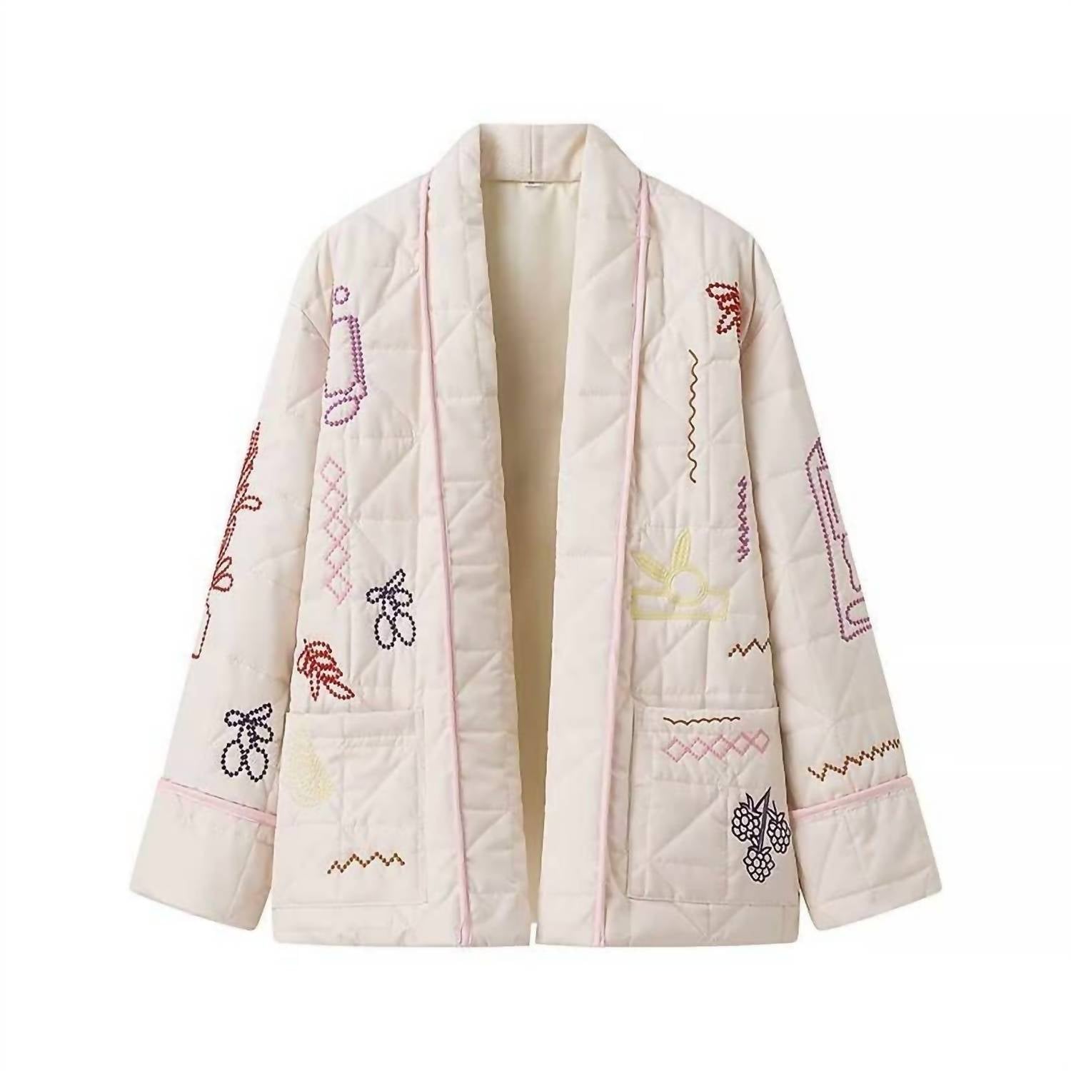 Rosa Clothing Street Fashion Embroidered Kimono Padded Jacket in white - women's jacket - view 4