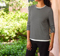Karen Kane - Long Sleeve Stripe Double Layer Side-Slit Top
