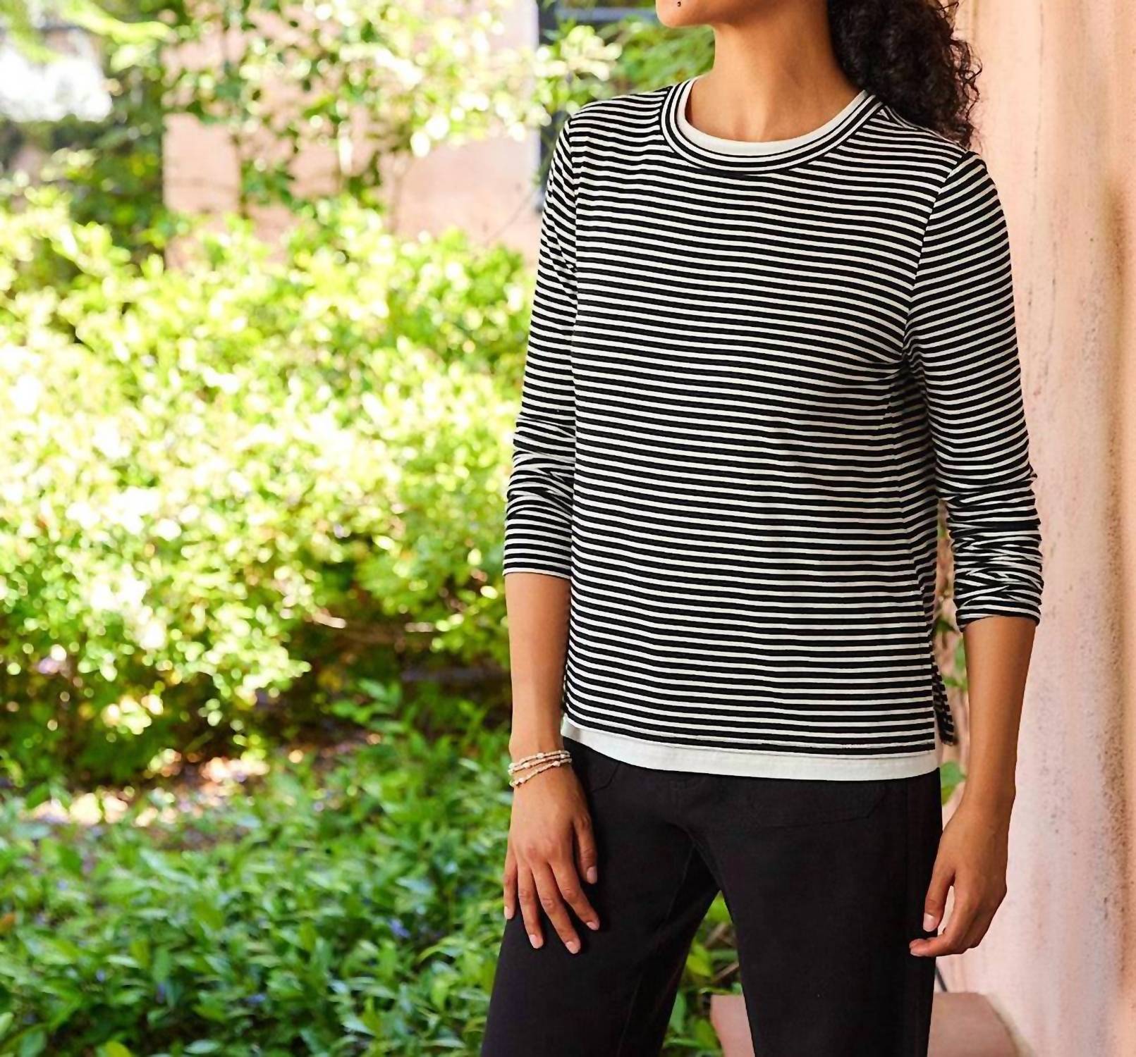Karen Kane - Long Sleeve Stripe Double Layer Side-Slit Top