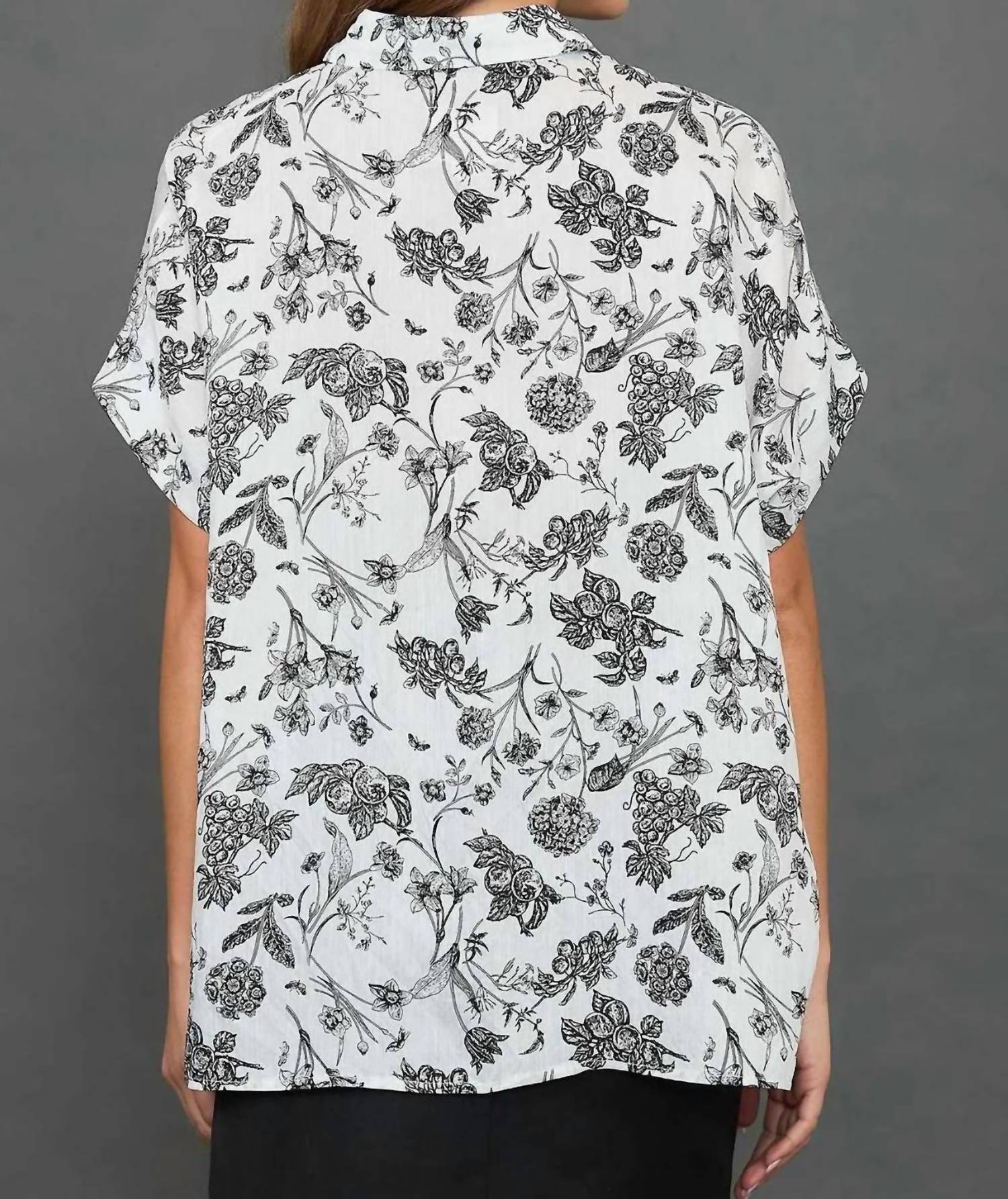 Umgee - Two Tone Floral Print Button Down Top