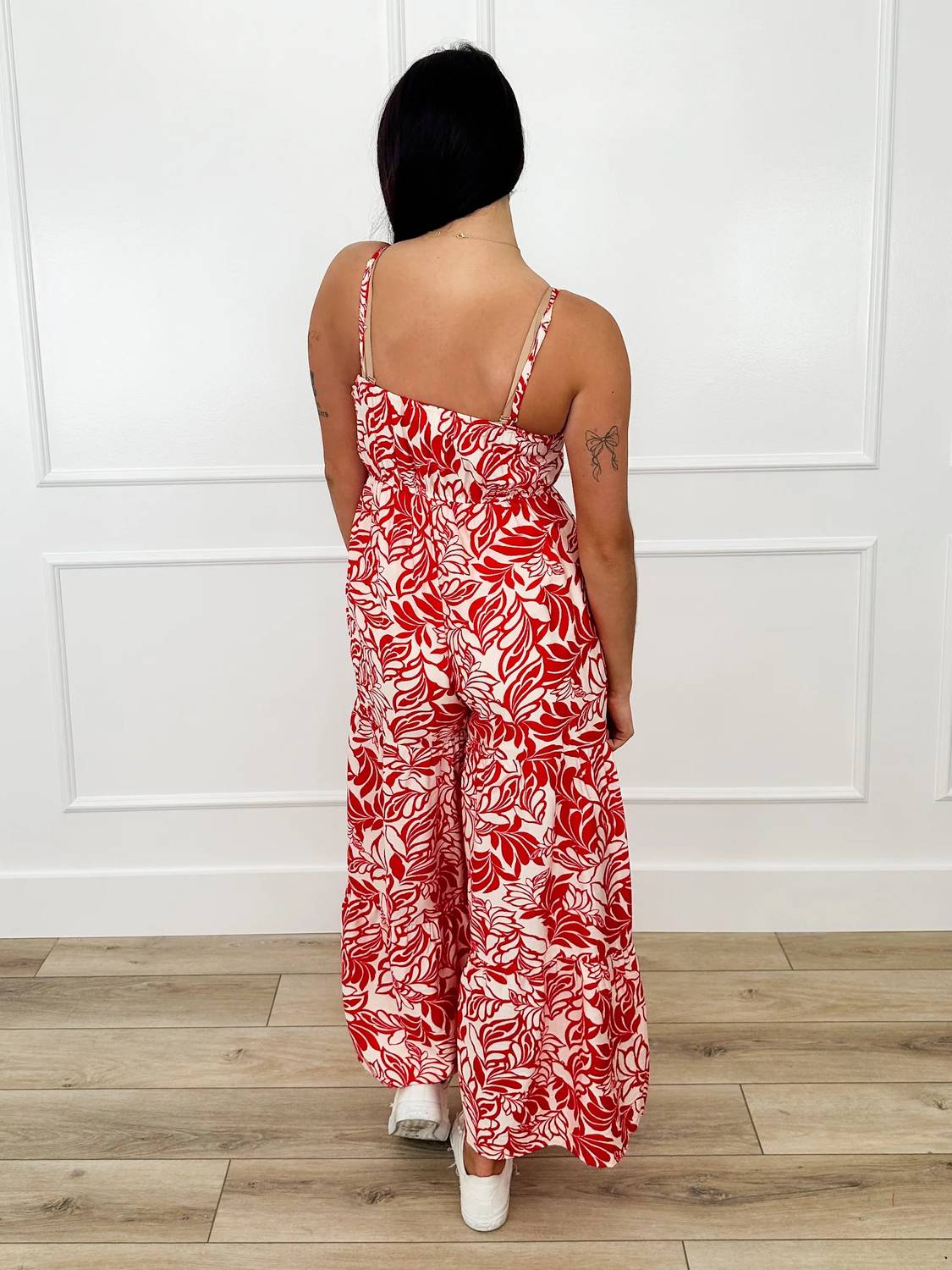 In February - Airy Floral Leaf Print Jumpsuit