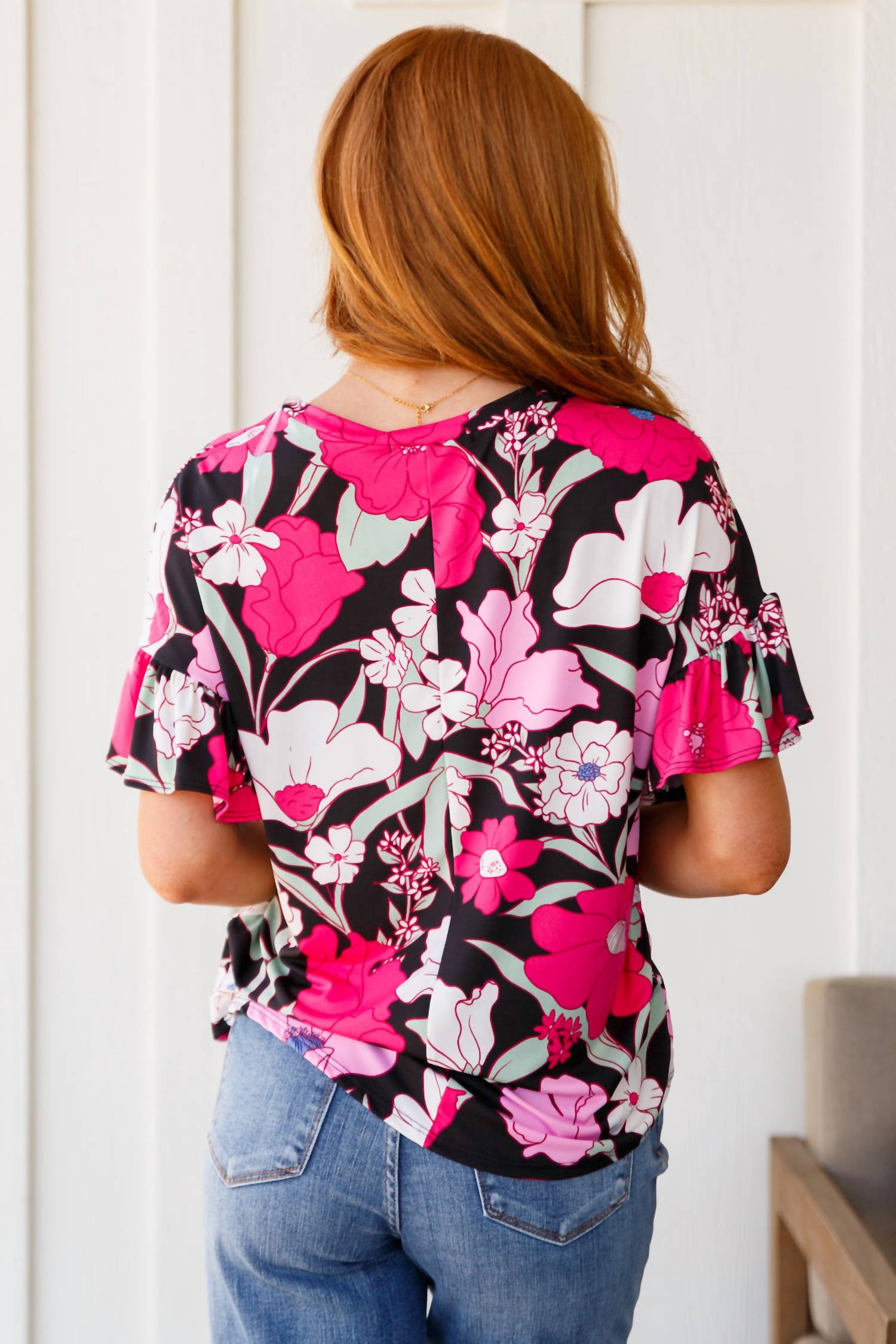 Haptics - Floral First Ruffle Sleeve Top
