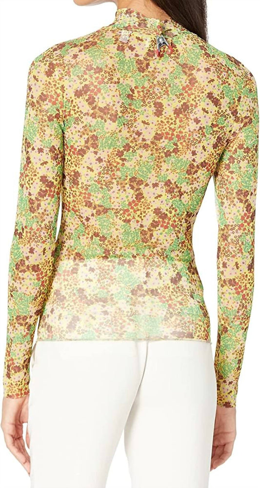Lennix Mesh Floral Mock Neck Long Sleeve Top