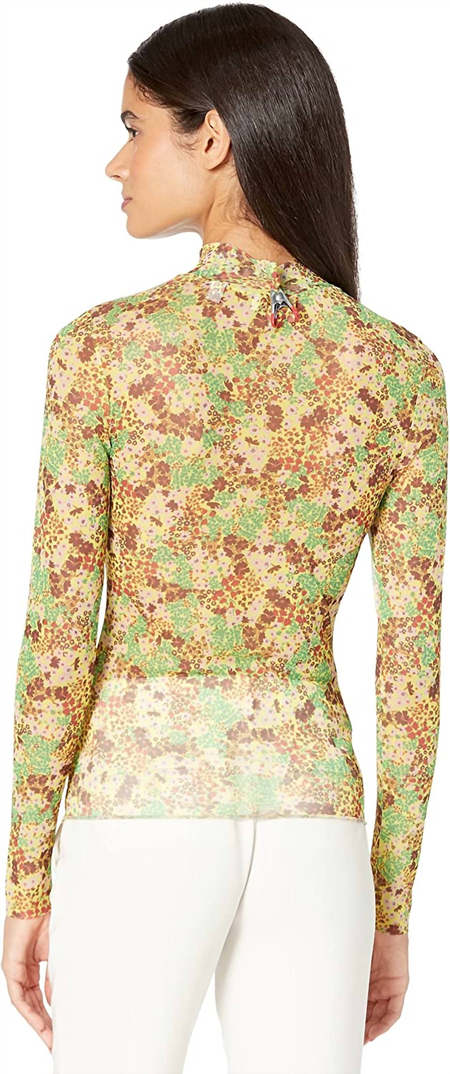 Lennix Mesh Floral Mock Neck Long Sleeve Top