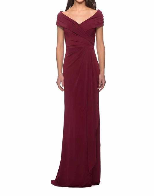 La Femme - Women's Ruched Jersey Column Formal Gown