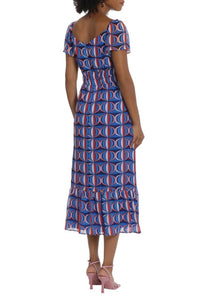 Maggy London - Geometric Smocked Waist Midi Dress