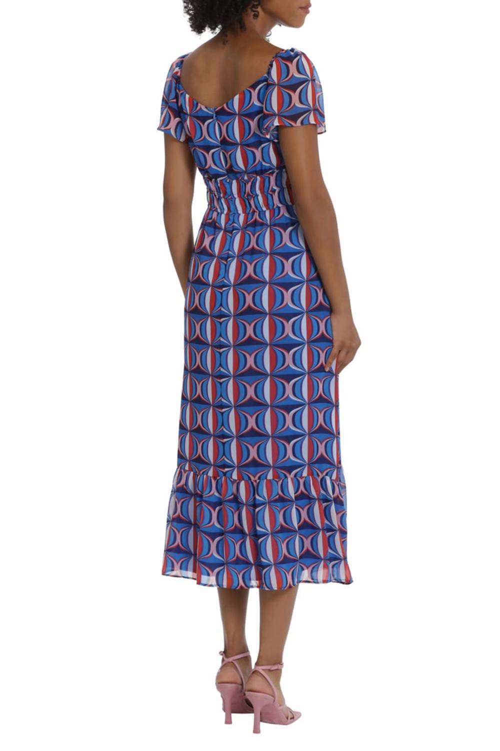 Maggy London - Geometric Smocked Waist Midi Dress