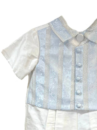 L'Pety Canar - Boy's 2pc Silk Knickers Short Sleeve Romper With Detail Cotton Lined With Hat
