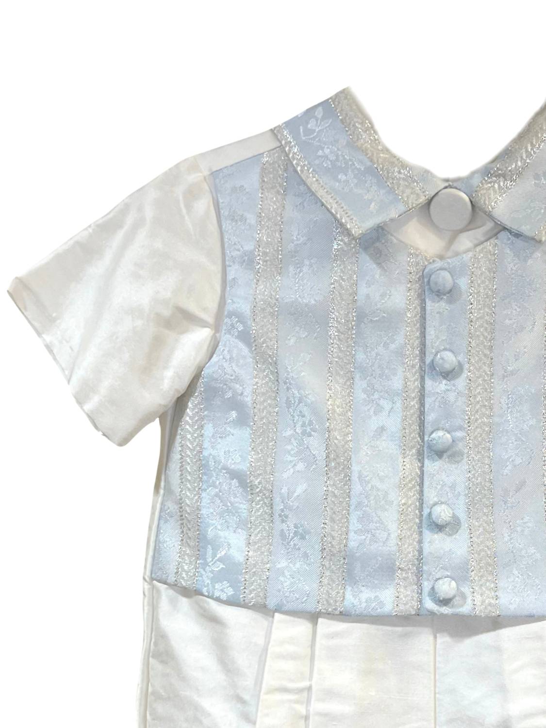 L'Pety Canar - Boy's 2pc Silk Knickers Short Sleeve Romper With Detail Cotton Lined With Hat