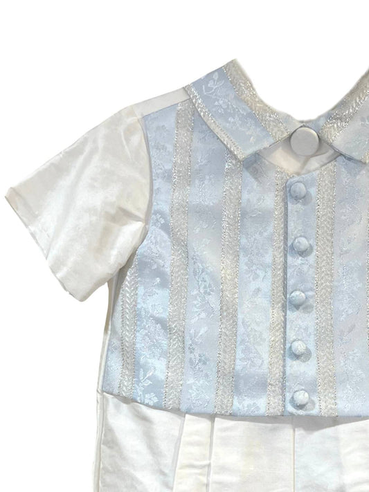 L'Pety Canar - Boy's 2pc Silk Knickers Short Sleeve Romper With Detail Cotton Lined With Hat