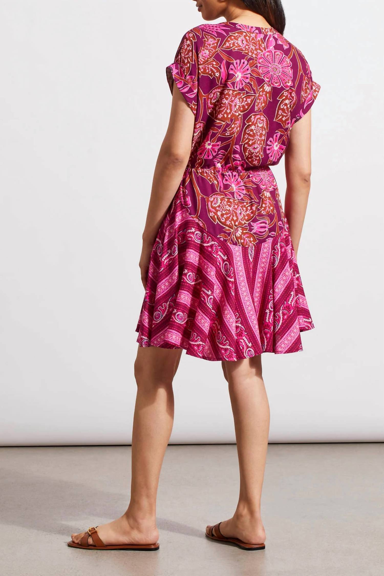 Tribal - Combo Print Dress with Waist Drawcord