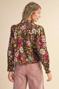 &Merci - Floral Ruffled Button Down Top