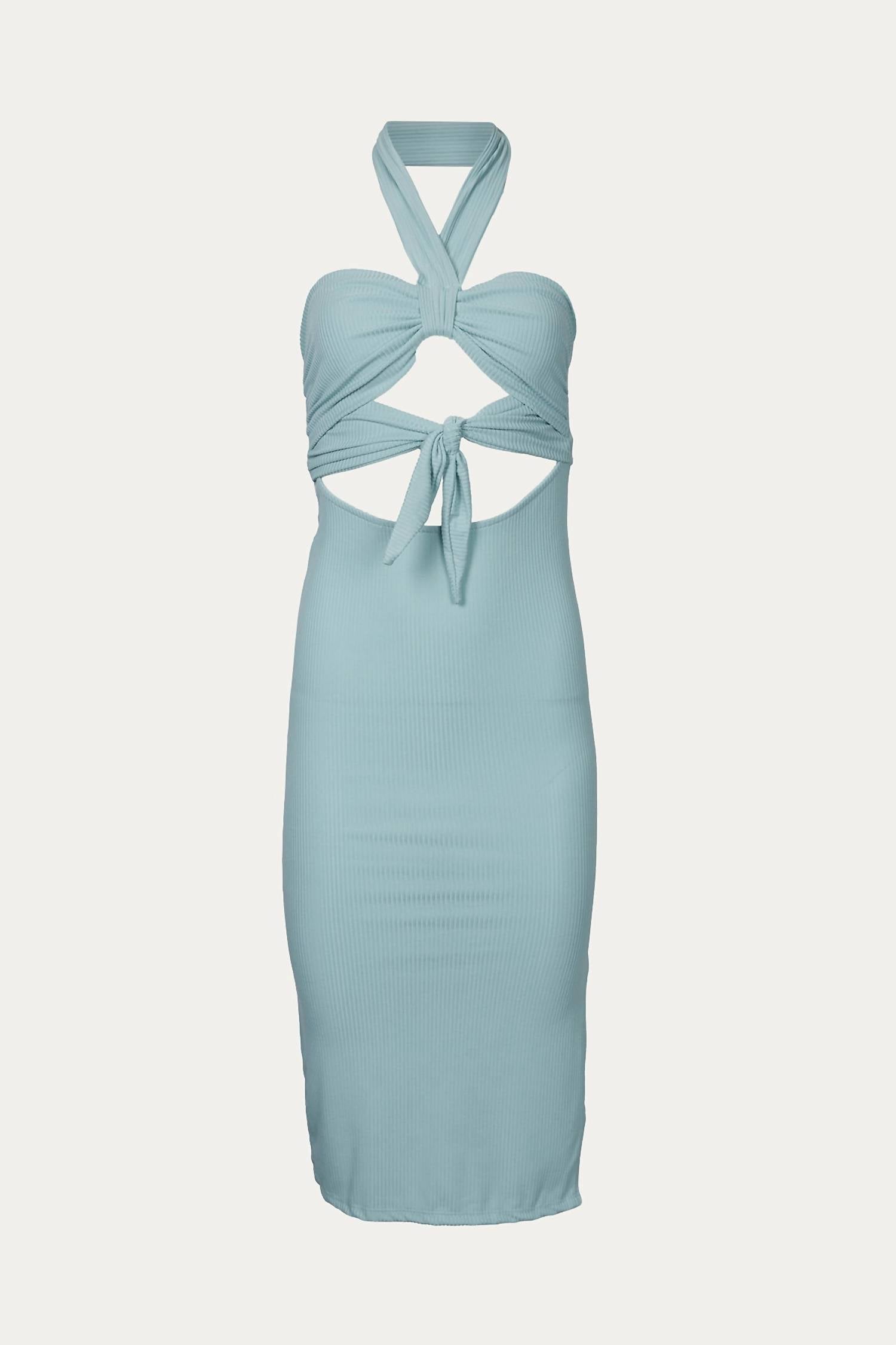 TIE FRONT DETAIL RIB BODYCON DRESS