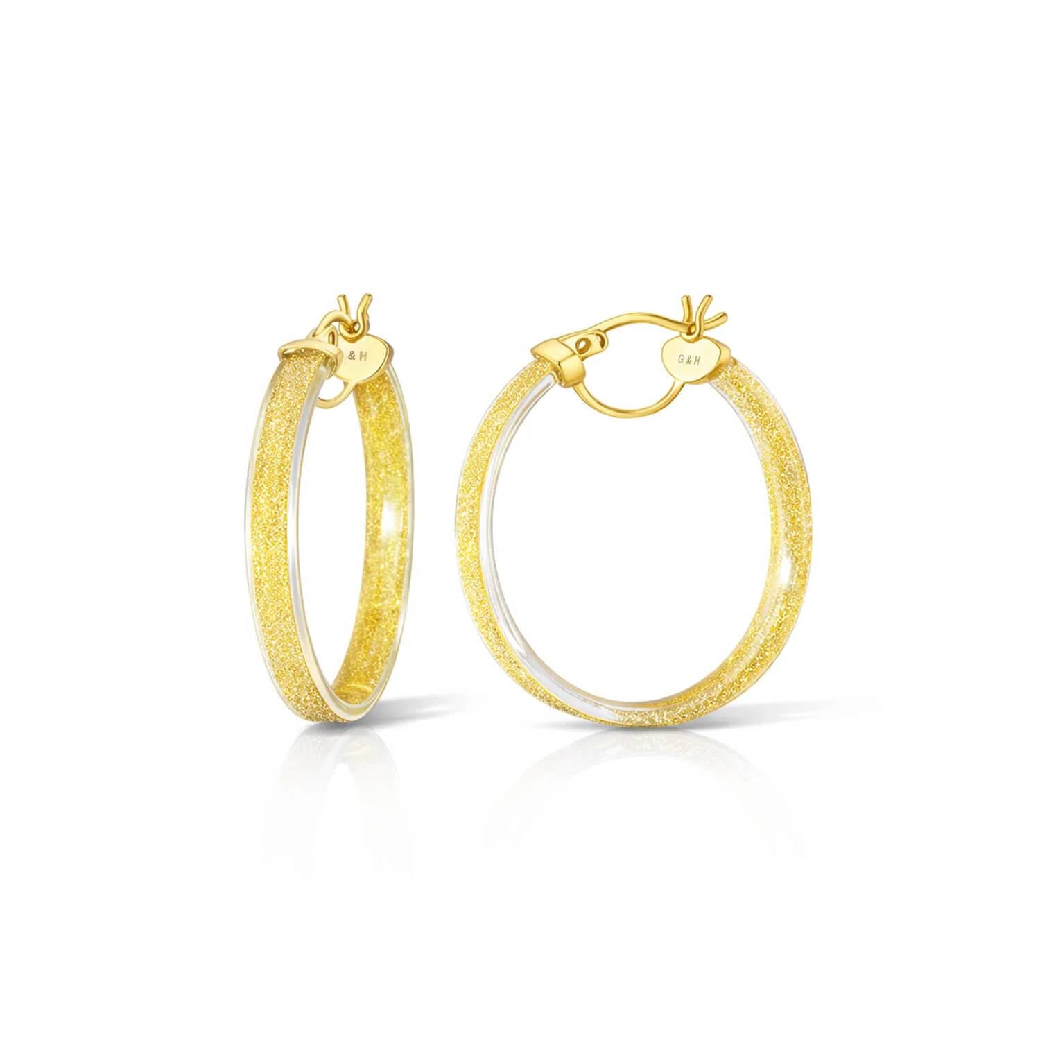 Gold & Honey - Women's Glitter Lucite Hoop Earrings