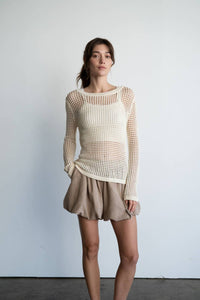 Elle Grey - Open-knit Crochet Sweater Top