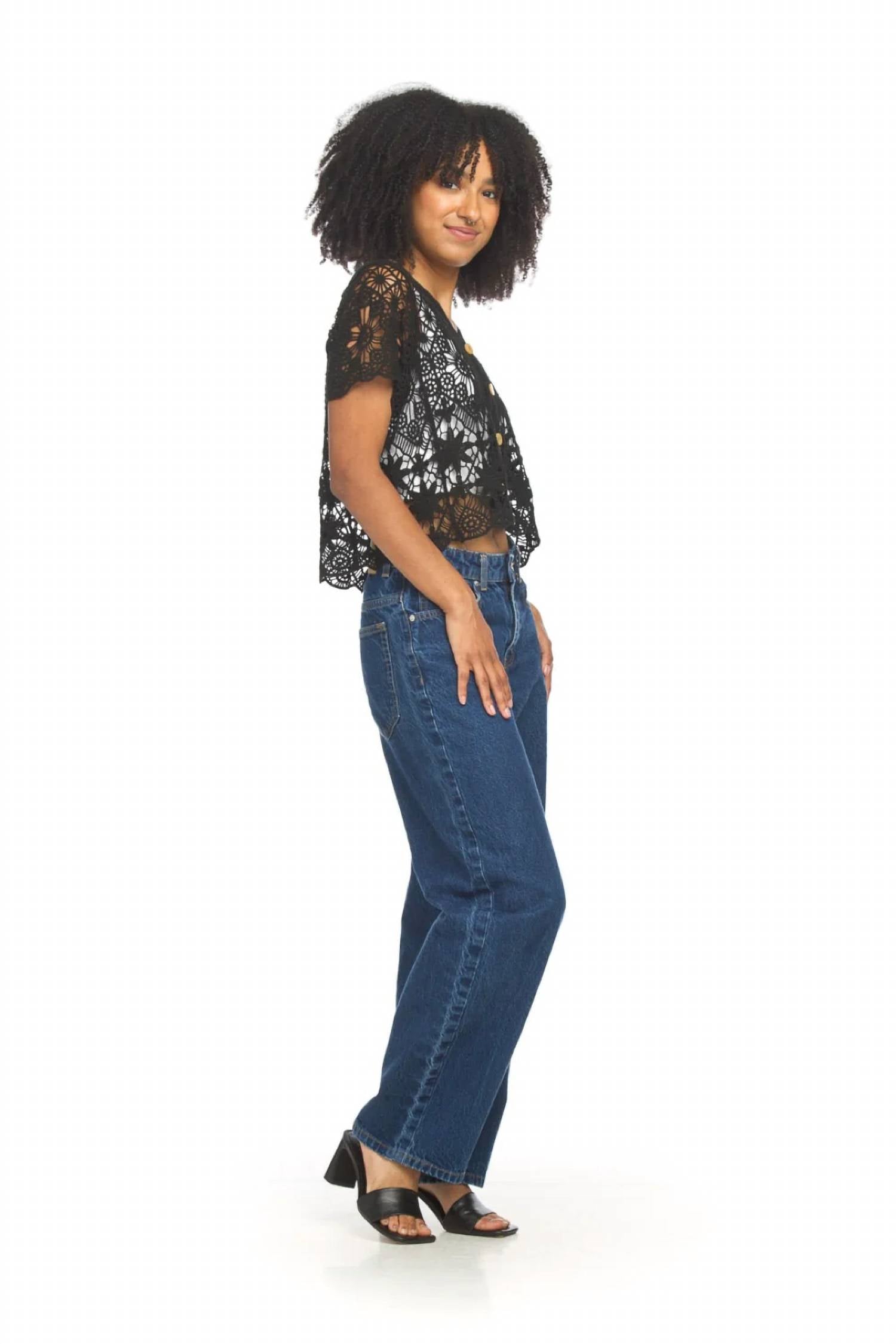 Papillon - Button Front Short Sleeve Crochet Top