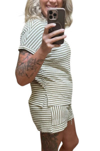 1 The Woman - Striped Textured Knit Top And Short Set