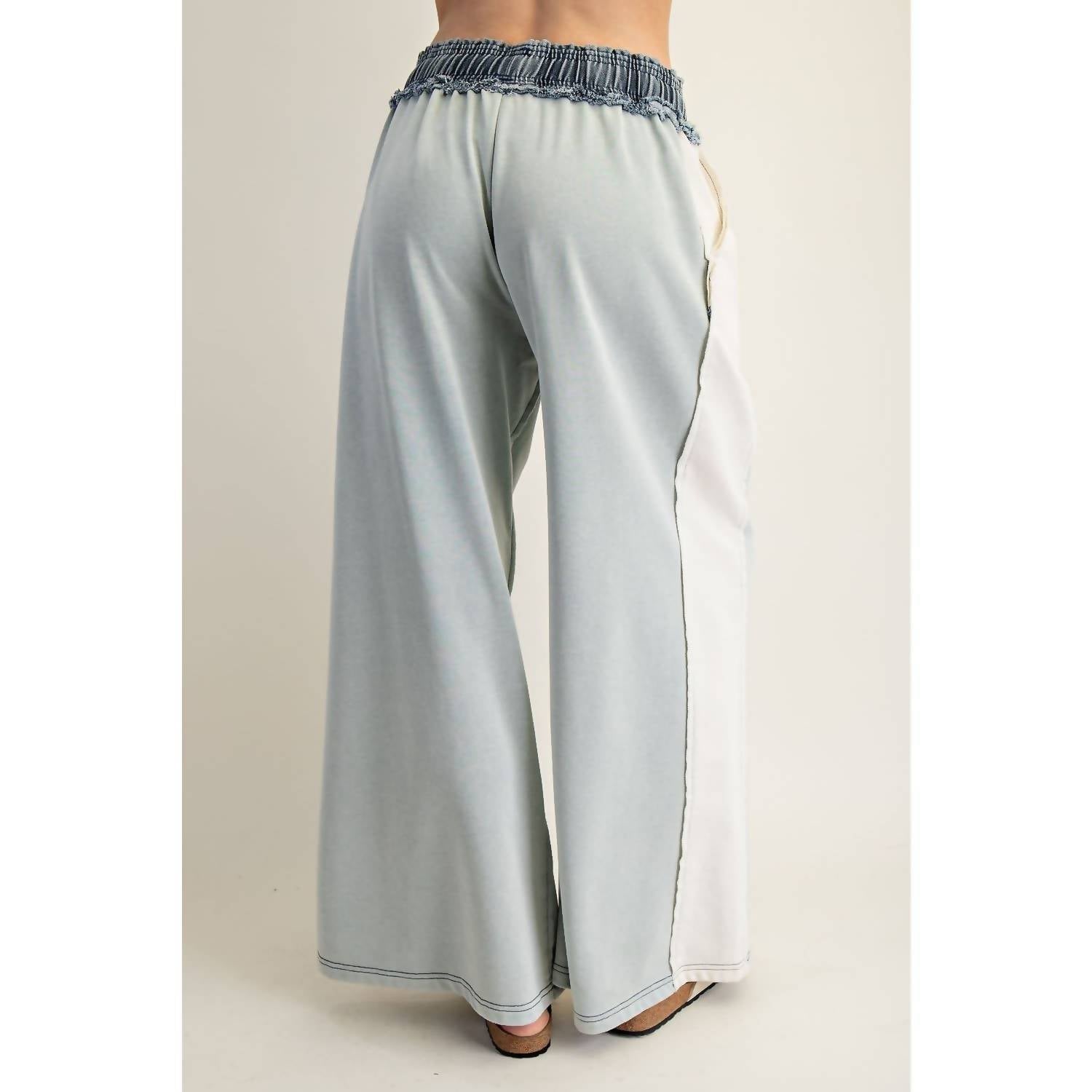 Style Usa - Color Block Denim Drawstring Pants