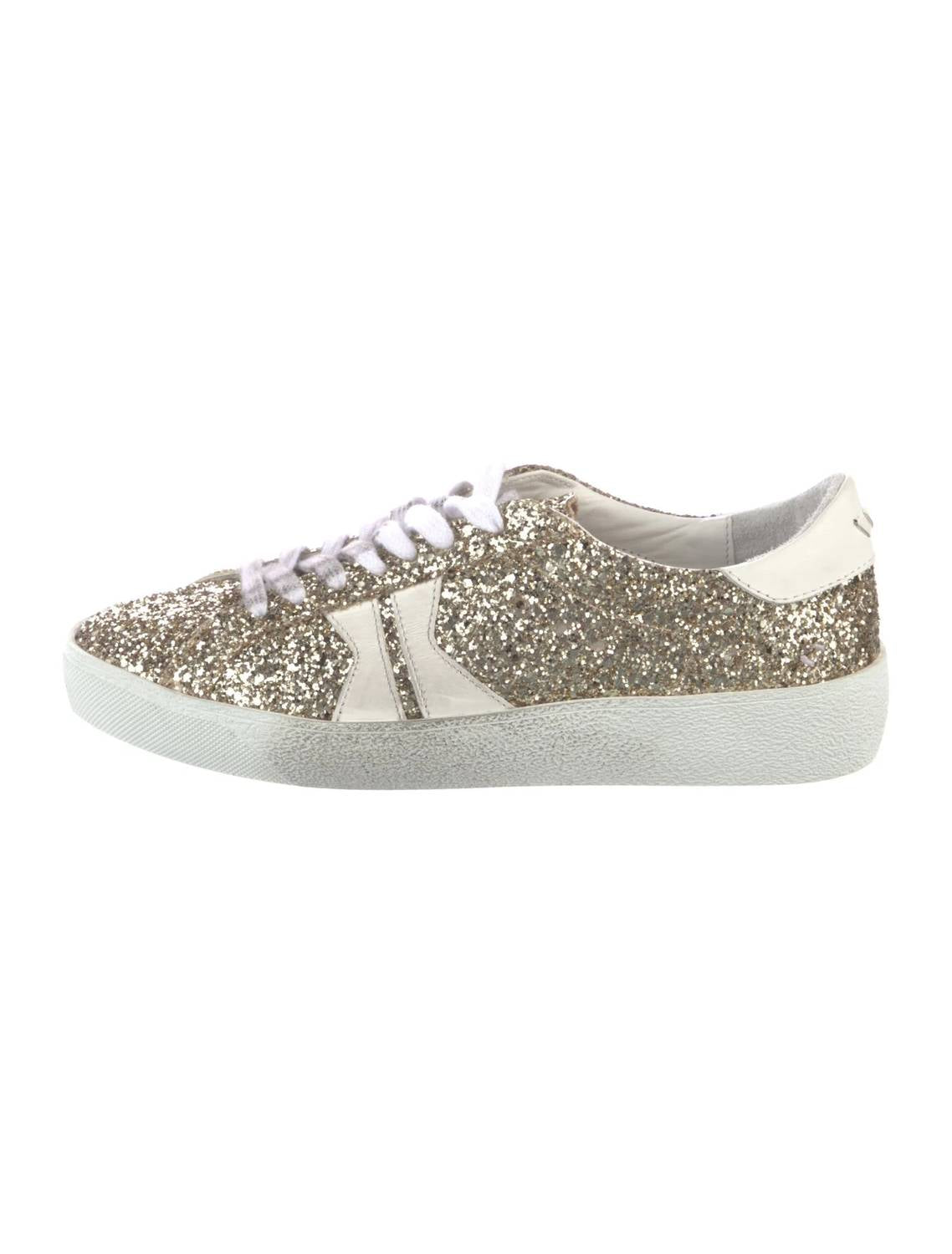 Koio Women's Leather Glitter Sneakers in gold - women's sneaker - detail view