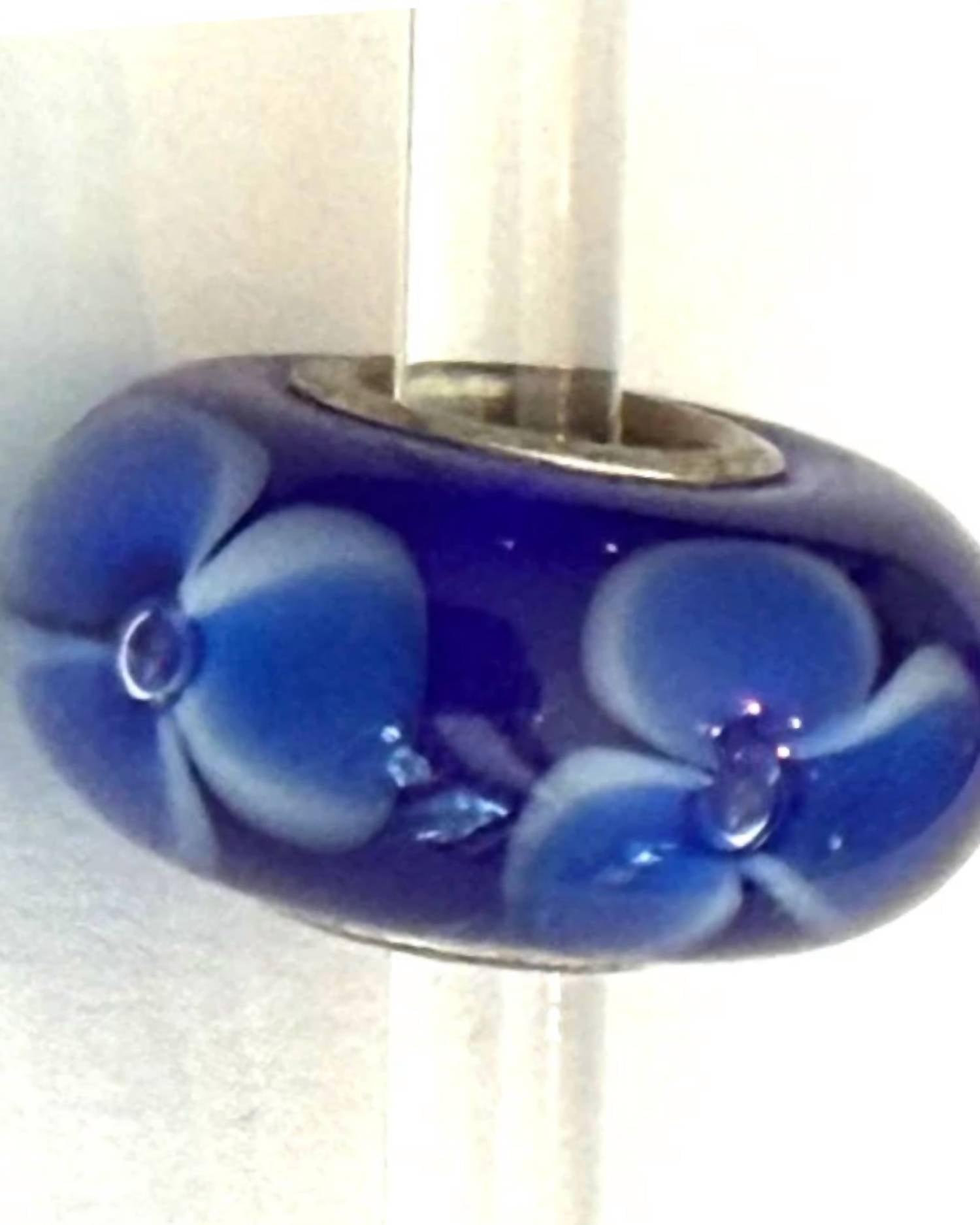Trollbeads Women's Universal Charm Bead in unique navy white blue flowers bead - women's item - detail view