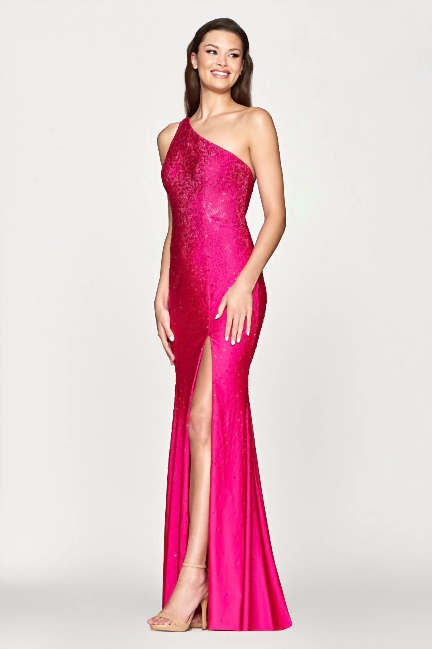 Faviana - Long Hotstone One Shoulder Maxi Dress