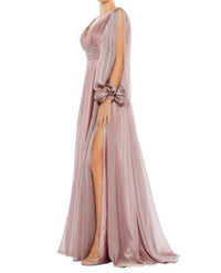 MAC DUGGAL Chiffon Open Sleeve A-line Gown in mocha pink - women's dress - alternate view