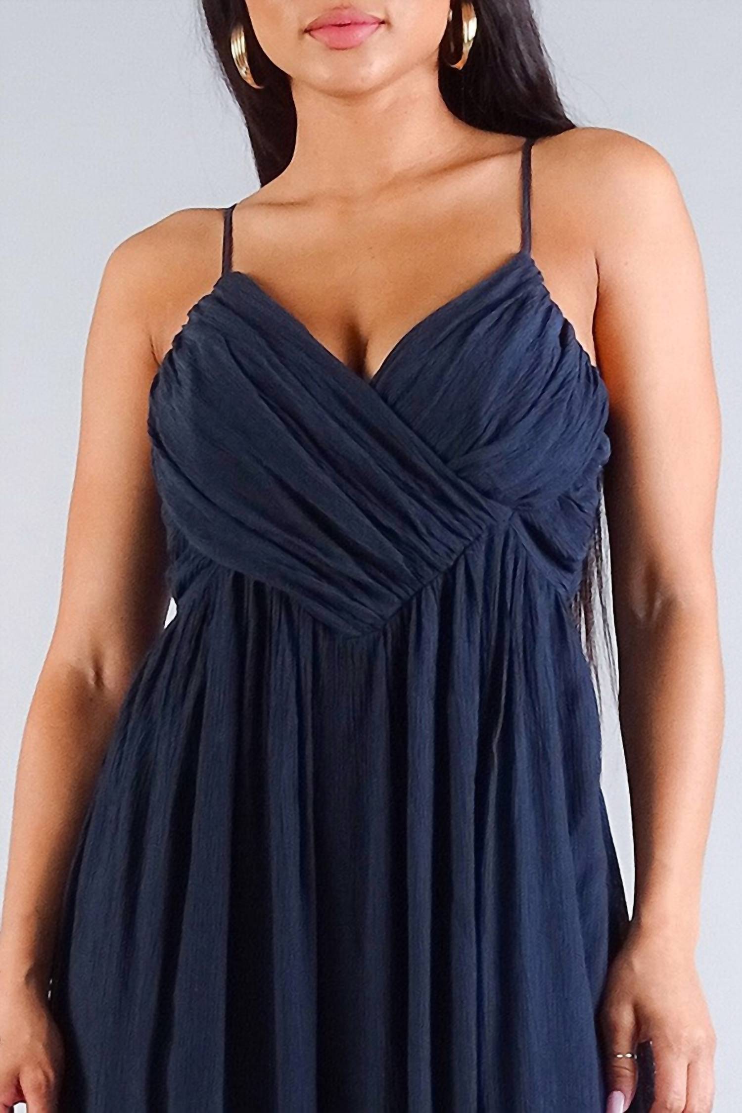 Cefian - Strap Cross Front Shirred Maxi Dress