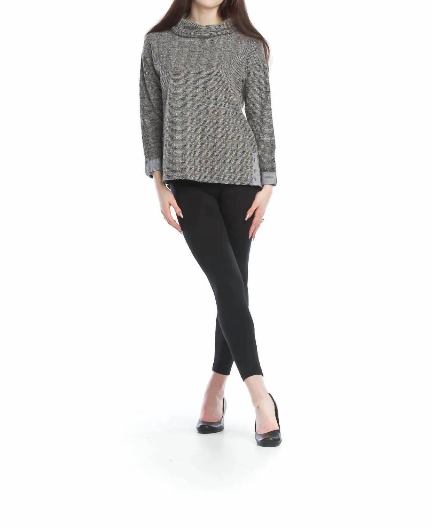 Papillon - Tweed Look Cowl Neck Sweater With Stripe Trim