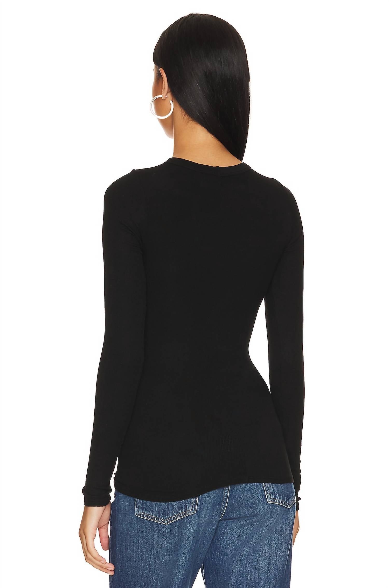 Enza Costa - Slit Neck Long Sleeve Crew Top