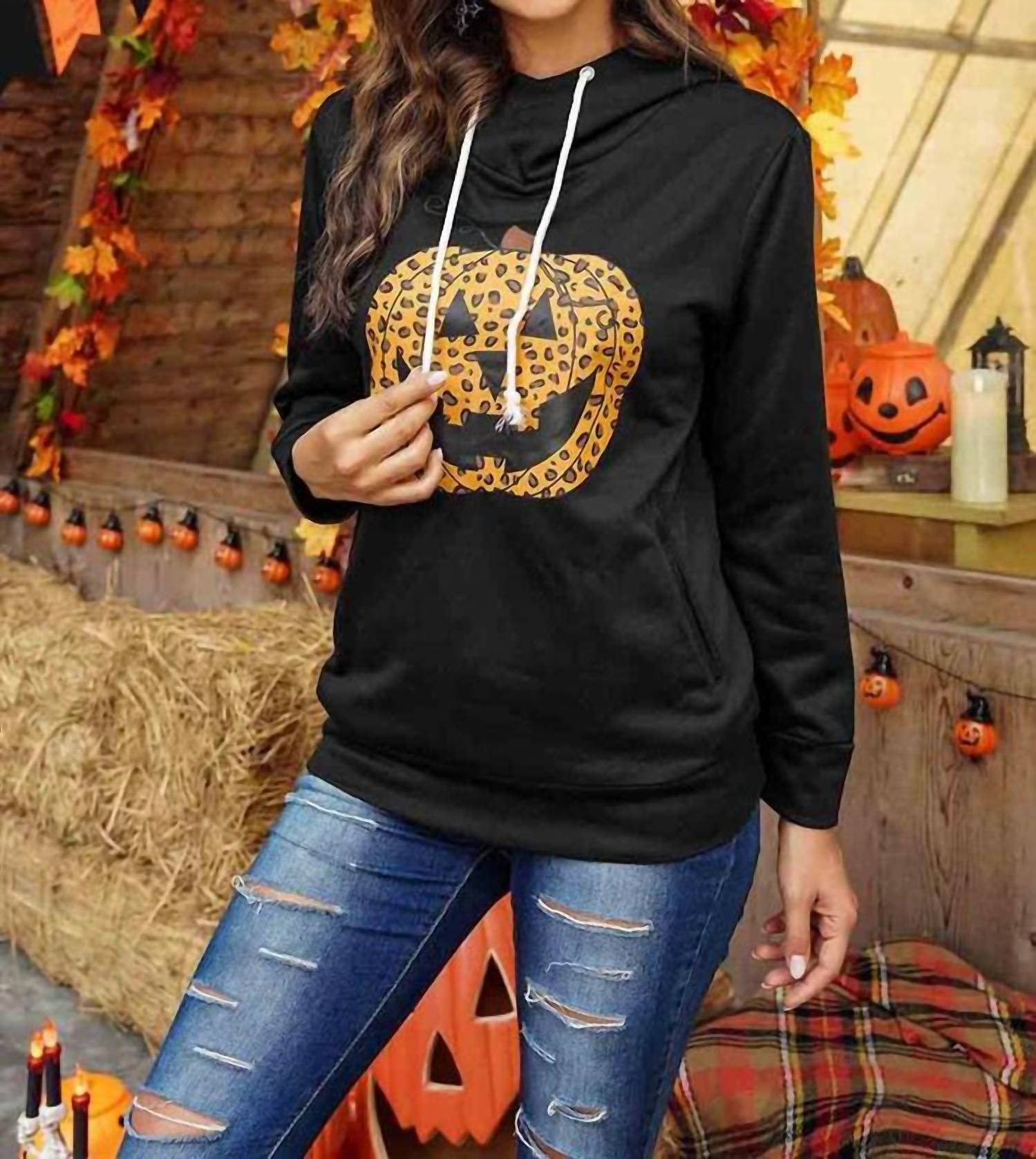 Shiying Fashion - Orange Halloween Pumpkin Hoodie