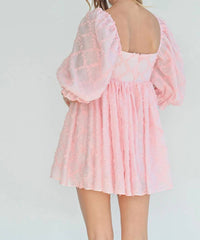 Mable - RIBBON TEXTURED PUFF SLEEVE BABYDOLL MINI DRESS