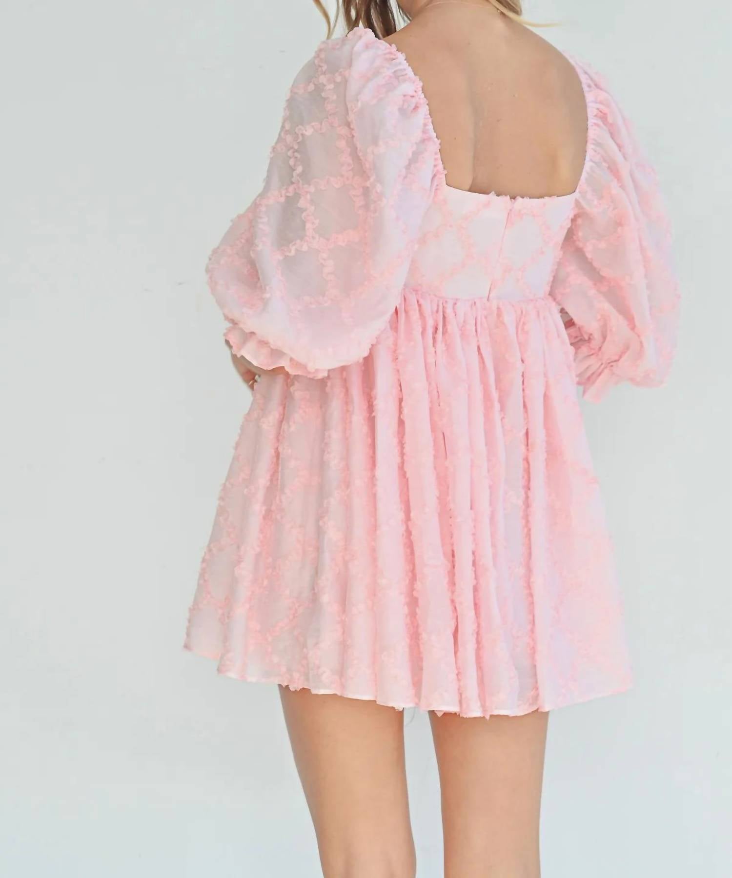 Mable - RIBBON TEXTURED PUFF SLEEVE BABYDOLL MINI DRESS