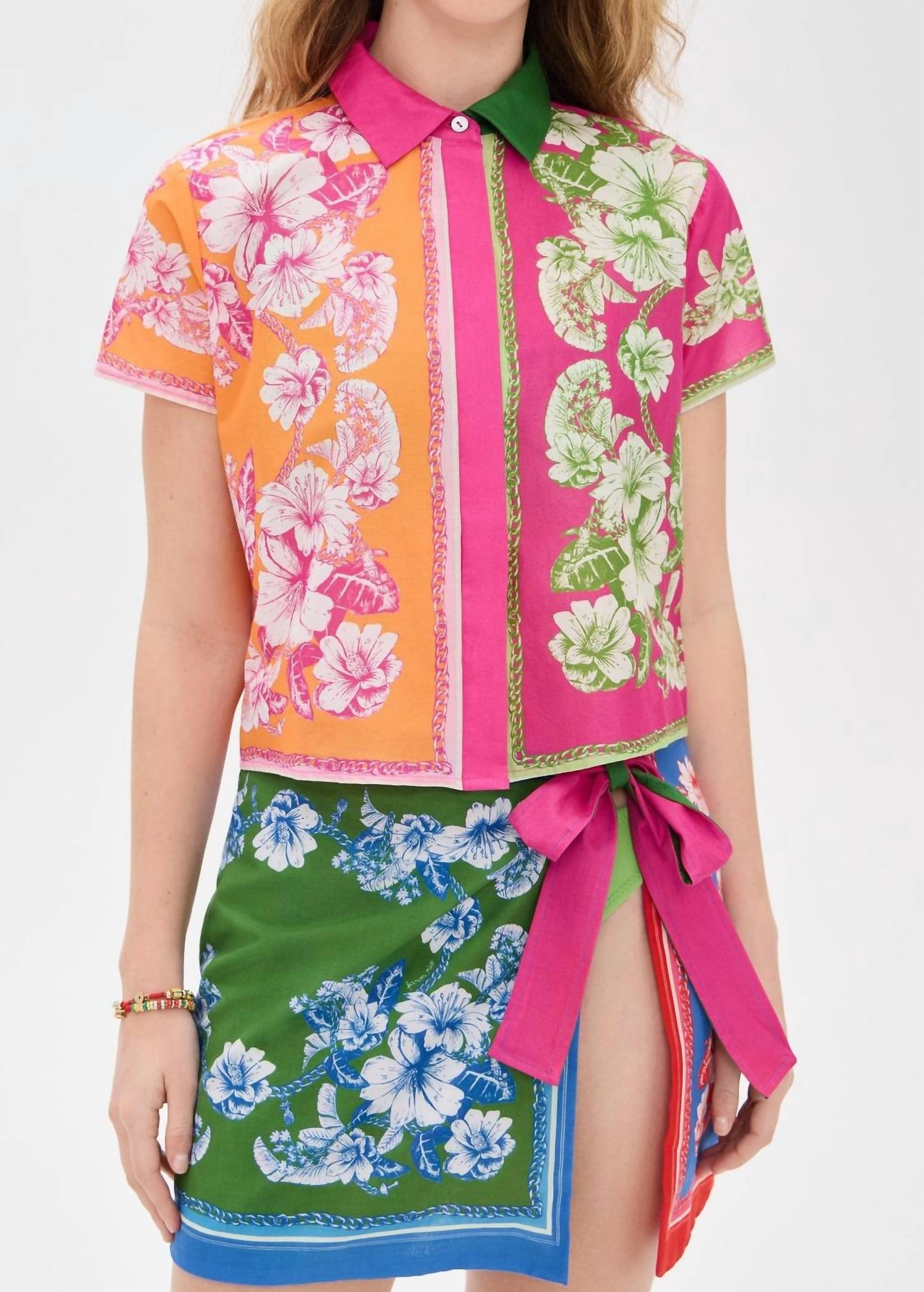 Farm Rio - Floral Elegance Mixed Scarves Shirt