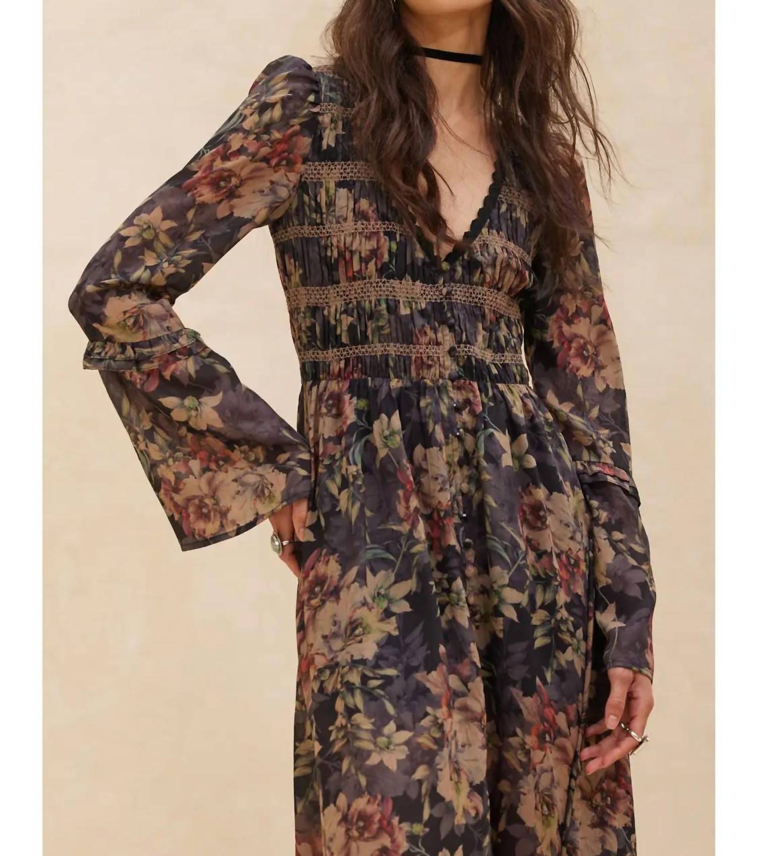 Promesa - Boho Blossoms Floral Bell-sleeve Midi Dress