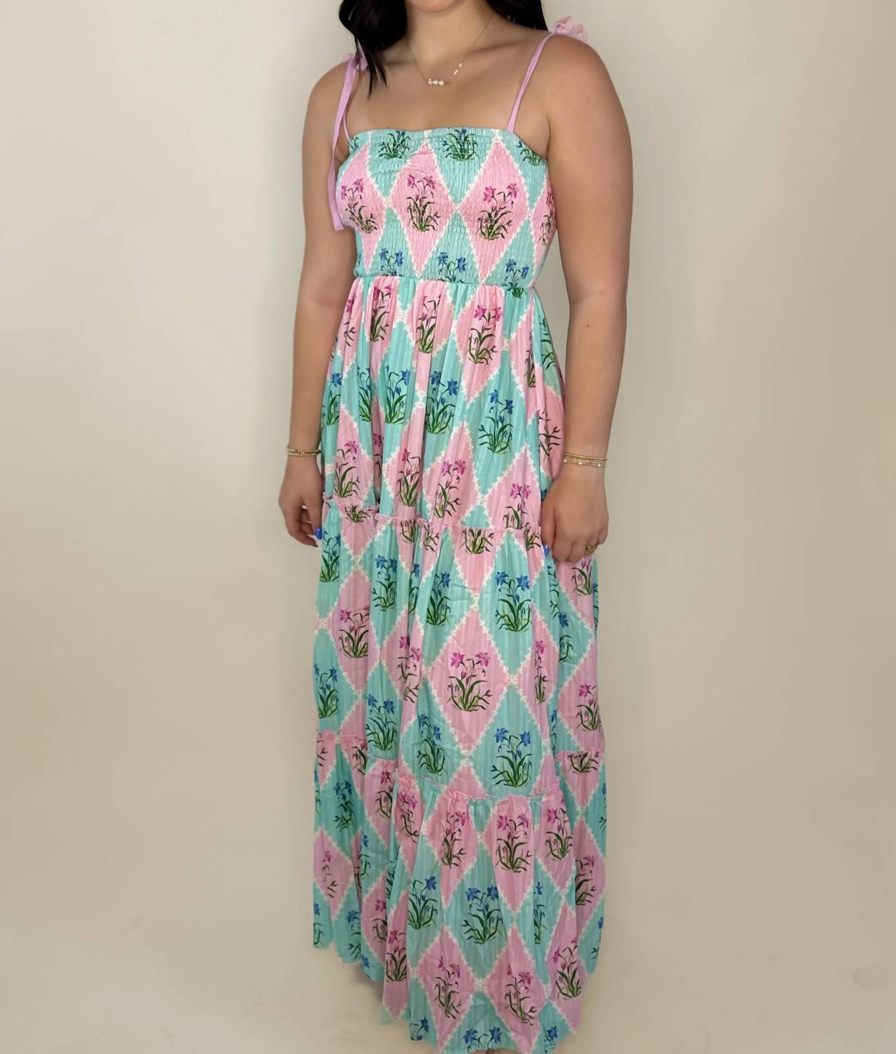 Peach Love - Rhombus Smocked Tier Maxi Dress