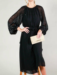 Vine & Love - Margot Sequin Tie-Waist Midi Dress